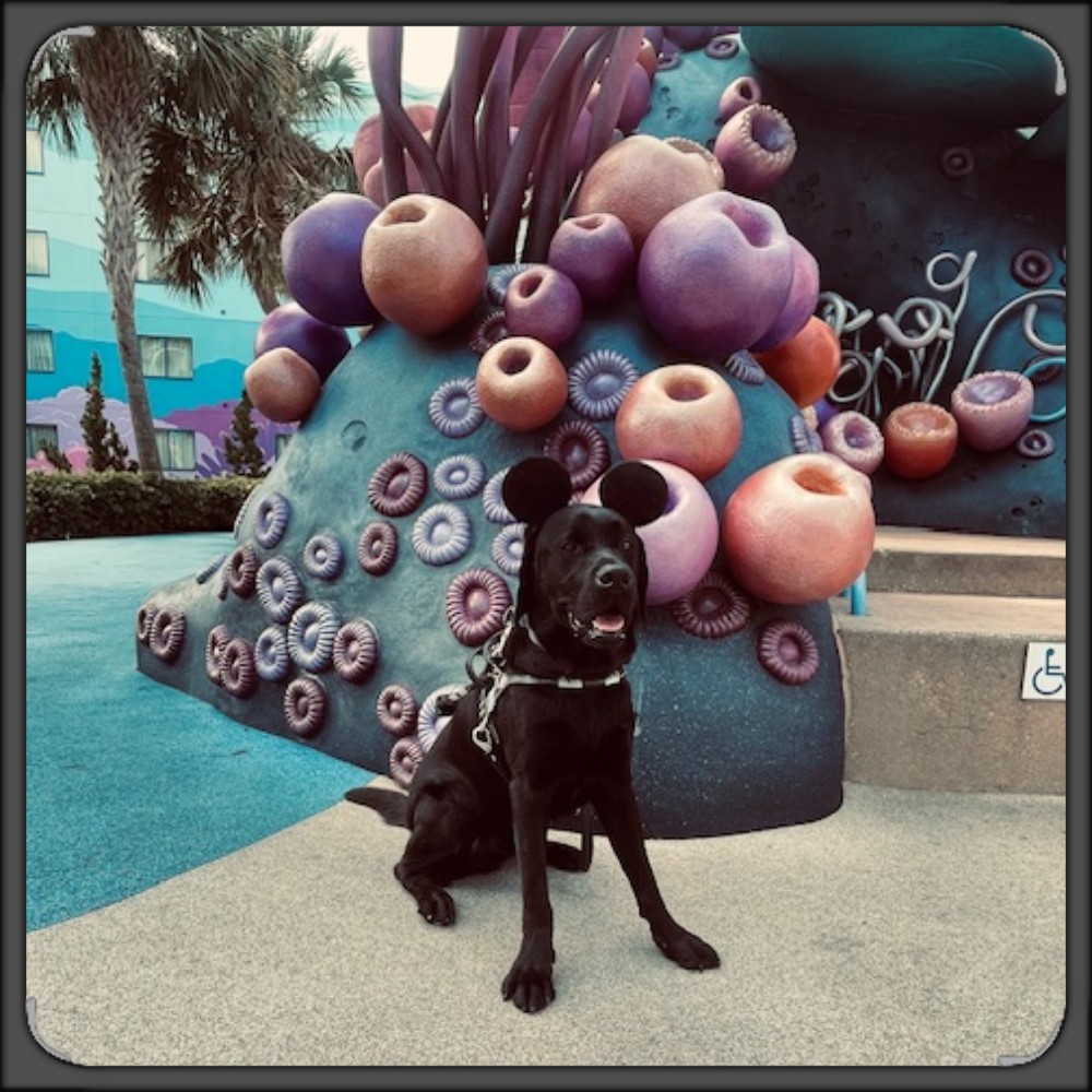 Ace posed for picture with art sculpture